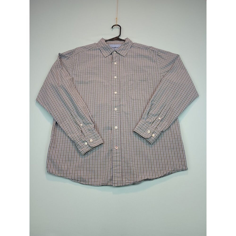 Eddie Bauer Shirt Men's L tartan plaid Vintage Wash Long Sleeve Button Up dad
